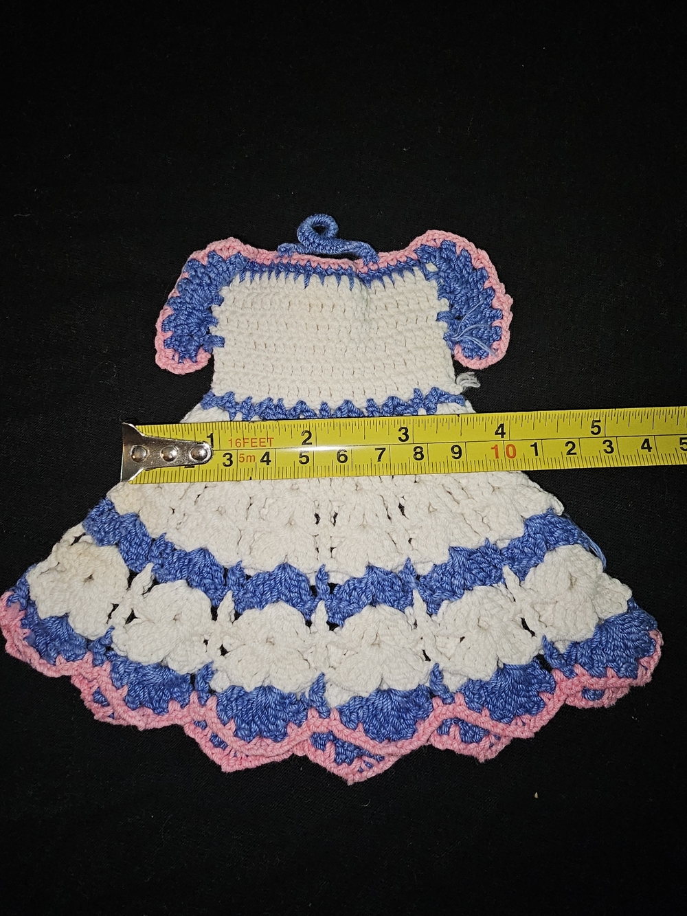 Hand-Crocheted Decorative Dress Accent in Cream, Blue & Pink - Picture 4 of 5